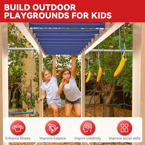 16.5 Inch Monkey Bars Kit Monkey Bar Ladder Rungs (Dark Blue, 12 Pcs) | Indoor Outdoor Metal Monkey Bars for Backyard - color: Blue Purple