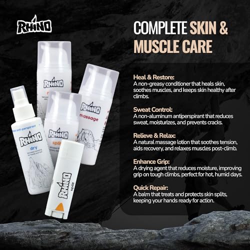 Rhino Skin Starter Kit Bundle - Climbing Skincare 5-Piece Set with Hand Cream, Lotion, Conditioner, Antiperspirant, and Balm | For Dry and Cracked Hands | Travel Size Hand Creams with Handmade Pouch