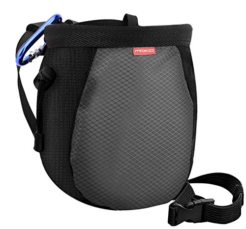 Moko Rock Climbing Chalk Bag, Bouldering Chalk Pot Bucket with Adjustable Belt & Carabiner Drawstring Climbing Gear - color: Gray & Black, style: Cylinder