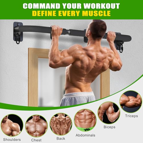 SELEWARE 32"/36" Wall Mount Pull Up Bar Joist Mount Chin Up Bar for Doorway | Heavy Duty Steel Construction Support 450 lb, w/Resistance Band Hooks, Fits 32"/36" Wall Studs for Home Gym Strength Training - size: A: 36" x 1.6" Dia Grip