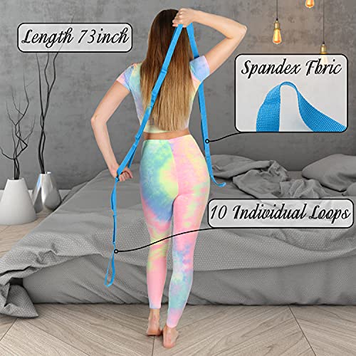 Scotamalone Stretching Strap Yoga Strap Physical Therapy for Home Workout, Exercise, Pilates and Gymnastics, 10 Loops Non-Elastic Stretch Bands with Aesthetic Packaging for Women & Men - color: Blue