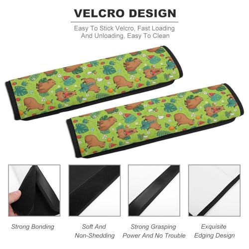 1 Pair Cute Capybaras Green Seat Belt Shoulder Pad Soft Padded Seat Belt Cushion for Adult Use, Stroller Pushchair High Chair, Pressure Relief - color: Pattern 99