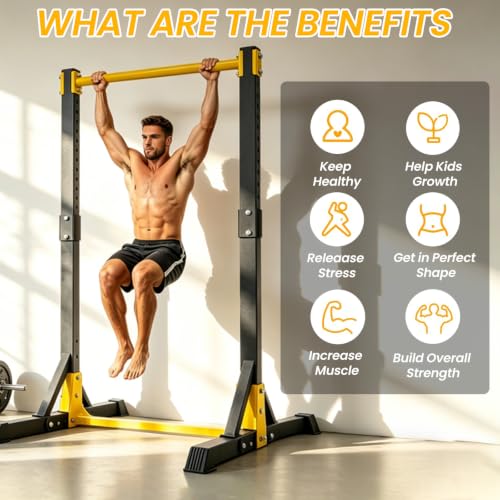 Pull Up Bar Free Standing Portable Pull Up Stand, 11 Gears Height Adjustable, 400 LBS Capacity, Outdoor Pullup Bar Station for Home Gym, Black