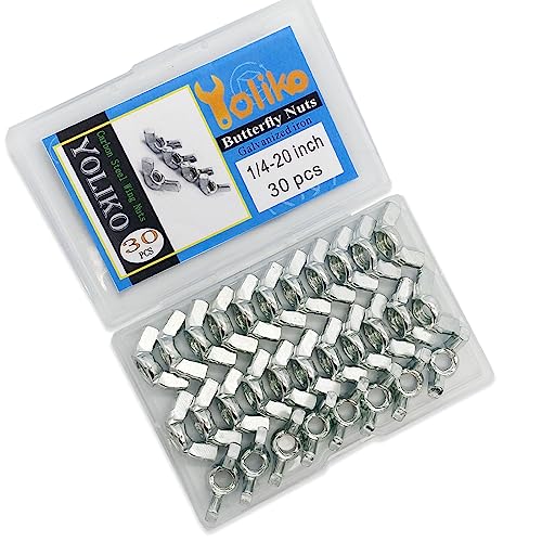 30 PCS 1/4-20 Inch Wingnuts, Quality Carbon Steel Wing Nuts Zinc Plated Fasteners Parts Butterfly Nut, Hand Twist Tighten Hardware Nuts Butterfly Wing-Nut 1/4-20” Assorted Kit - size: 1/4"-20 - Carbon Steel - 30 Pcs