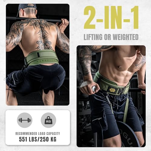 MANUEKLEAR 2-in-1 Weightlifting Belt & Dip Belt with 36.7 IN Rope, Double-Layer Weight Lifting Belts, Powerlifting Gym Weighted Belt for Pull Up Squat - color: Olive Drab, size: M(30-33in)