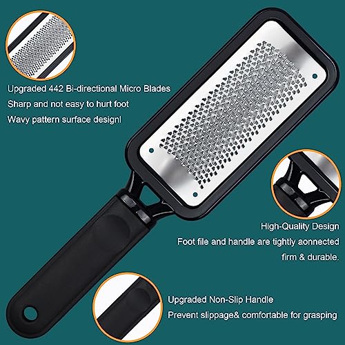 Foot Files Callus Remover 2 Pcs Stainless Steel Professional Pedicure Foot Rasp and Dual Sided Scrubber Foot Care Tools to Removes Hard Skin Corns for Dry and Wet Fee - style: 2 X Foot Files&rasp