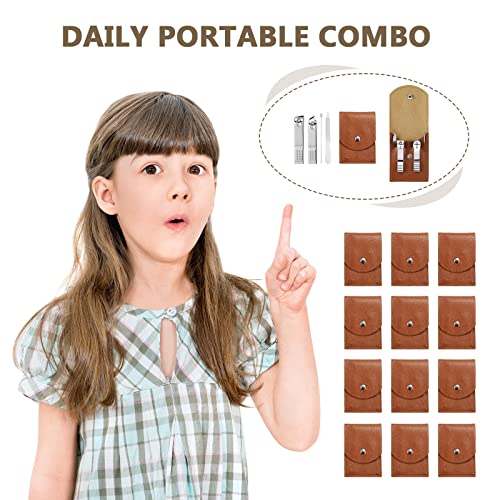 Geosar 12 Sets Manicure Gifts Bulk Nail Clippers Pedicure Kit Stainless Steel Professional Pedicure Grooming Kits Nail Care Tools with Travel Case for Women Men Hand Foot Birthday(Brown) - color: Brown