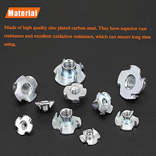 HELIFOUNER 120 Pieces M3 M4 M5 M6 M8 T Nuts Four Claw Nuts Assortment Kit for Wood, Rock Climbing Holds, Cabinetry