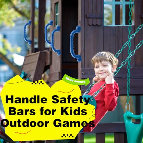4-Piece Kids Playground Safety Handles - Plastic, Blue, Smooth Finish - Grab Handle Bars for Outdoor Playset, Backyard Playhouse, Tree House, Jungle Gym - color: Blue