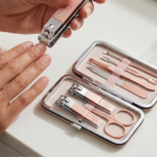 Manicure Kit for Women Men-Manicure Set with Case, Nail Clippers, Portable Nail Care Kit for Travel Home Personal Grooming（Rose Gold 7 in 1） - color: Rose Gold