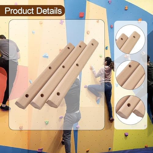 Wooden Rock Climbing Holds 3-Piece Set for Bouldering Training, Finger Strength Exercise, Home Outdoor Wall, Thick to Thin Edges 50cm