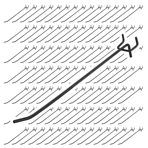 120 Pcs 8 Inch Pegboard Hooks, Black, Metal | Heavy Duty, 1/8" and 1/4" Peg Hook, For 1" Spaced Pegboards, Peg Wall Hooks for Hanging