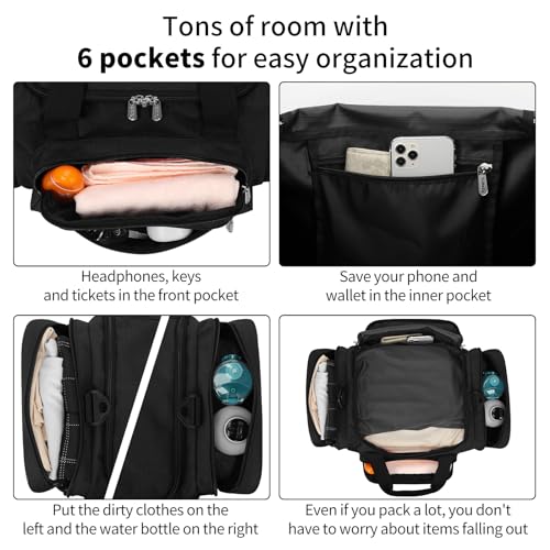 Small Duffel Bag, 17 inch, Black | 25L, Multi Pockets, Carry On, Weekender Bag, Travel Gym Sport, 17x10x9 in - color: Black, size: 17 inch - 1.0