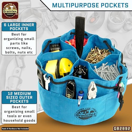 Graintex 18 Pockets Grab Bag Rip-stop Canvas Drawstring Closure, Small Part Organizer Pouch, Small Tools, Screws, Parts, Parachute Tool Bag for Efficient Storage - Royal Blue - color: Royal Blue