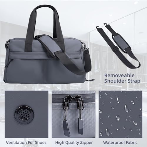 Small Gym Bag for Men Women - 17" Waterproof Duffel Bag with Shoe Compartment & Wet Pocket, Lightweight Carry On Overnight Weekender for Air Travel, Sports Workout Fitness Duffel
