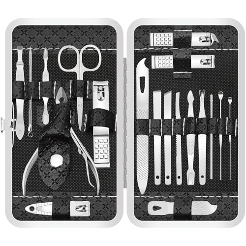 Manicure Set 19 in 1 Nail Clipper Set, Professional Stainless Steel Nail Kit for Women, Men, Nail Care Tools Suitable for Travel Manicure Kit, Grooming Kit with Leather Travel Case - style: 19 in 1 Manicure Set