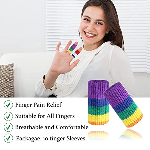 Finger Compression Sleeves, 10 Pcs | Finger Protectors Cots for Arthritis Swelling Basketball Sport, Breathable Elastic - color: Rainbow