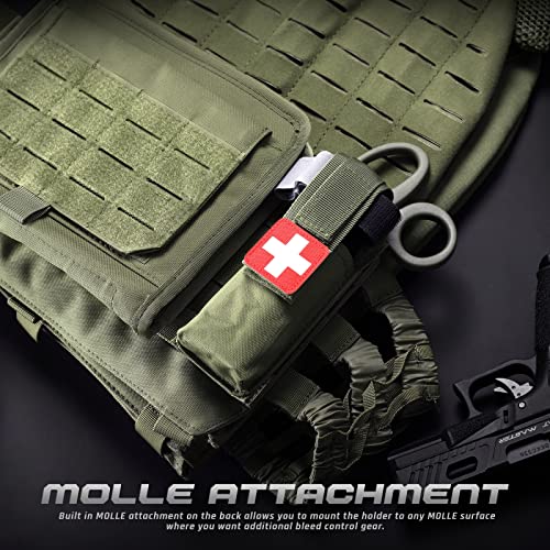 LIVANS Molle Tourniquet Holder, Tactical Shears Pouch, IFAK Scissor Holster | Medical Shear Holder, EMT Scissor Bag Fit for Tourniquet, Folding Knife, Tactical Flashlight, Pistol Mag Pouch Small Tool Bag - color: Army Green