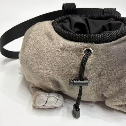 Fluffy Hippo Magnesium Chalk Pouch, Drawstring Sealed Climbing Bag with Adjustable Strap, Portable Bouldering Gear Novelty Gift for Rock Climbers