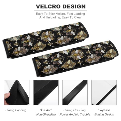 Soft Padded Car Seat Straps Shoulder Pads for Elderly Support, All Vehicles, 1 Pair Bee Daisy Shoulder Protector Anti-Slip Pad - color: Pattern 204