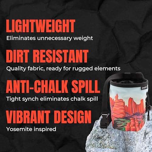 Rock Climbing Chalk Bag | for Outdoor, Gym, & Bouldering | Adjustable Waist Belt, Durable Drawstring Closure, & Zippered Pocket - style: Moab