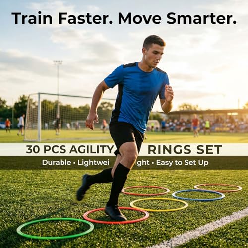 30 PCS Agility Rings Speed Training Set: 15" Exercise Speed Circle Jump Hoops for Soccer Football Footwork Coordination Speed Drill and Athletic Training Equipment