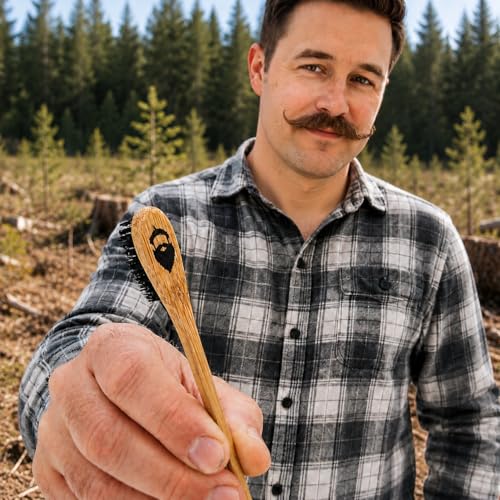 2-in-1 Sapling Mustache Brush & Comb (2-pack) from Green Beard Grmng - Boar Bristle & Bamboo