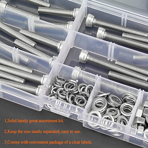 HELIFOUNER 80 Pieces M6 x 30mm /35mm /40mm /45mm /50mm, Hex Socket Head Cap Metric Screws Bolts Washers Nuts Kit, 304 Stainless Steel - size: M6 x 30/35/40/45/50mm