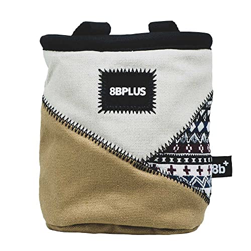 8BPLUS PROBAG - Chalk Bag for Climbing & Bouldering - Belt, Carabiner and Giftbox Included - Wide Opening - Brush Holders for Left & Right Handers - style: SAND