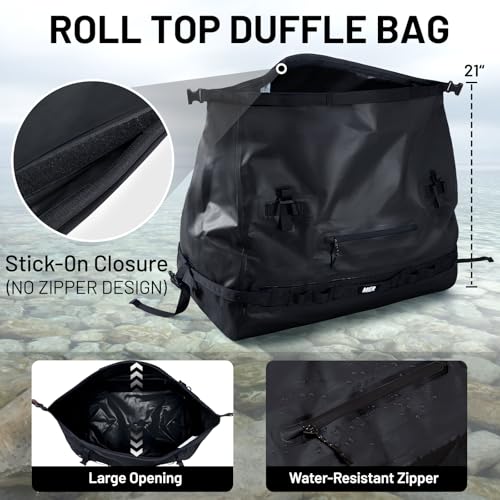 MIER Large Waterproof Duffel Bag - 60L/80L Dry Bag Backpack | Detachable Backpack Straps; Multi-Pockets; Roll-Top with Hook-and-Loop Closure; Motorcycle, Kayaking, Gym, Beach, Boating - color: Black, size: 60L