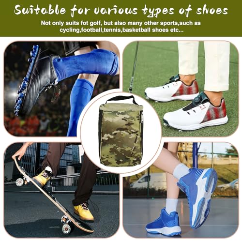Golf Shoe Bag, Outdoor Zipper Sports Shoe Strap Bag with Air Mesh Ventilation, Durable Waterproof Golf Shoe Carry Bags with Sturdy Handle for Gym, Soccer, Running & Suitcase Packing(Green Camouflage) - color: Green Camouflage