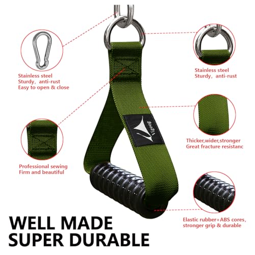 Heavy Duty Gym Exercise Handles Attachment for Cable Machine,Resistance Band,Pulley System Home Fitness Workout Equipment, with Elastic Rubber Grip and 2 Large Carabiners - color: Military Green xw