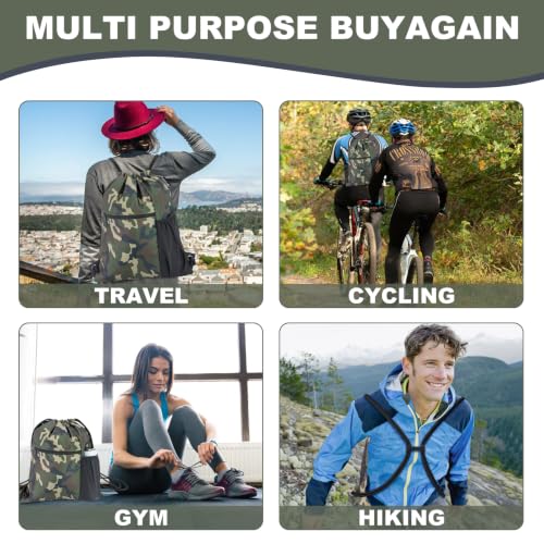 HOLYLUCK Men & Women Outdoor Sport Gym Sack Waterproof Drawstring Backpack Bag (Standard With Drawstring, Green Camo) - color: Green Camo, style: Standard With Drawstring