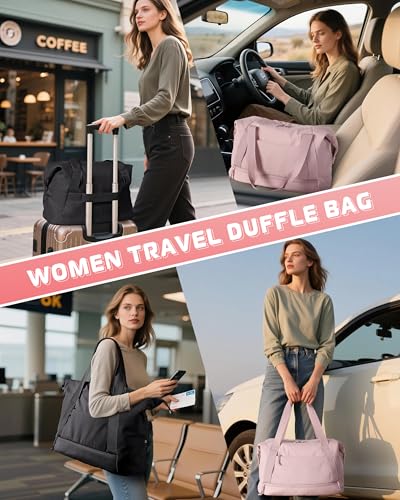 Smasrob Travel Duffle Bag with Shoe Compartment and Laptop Sleeve for Women, Lightweight Weekender Duffel Bag for Travel, Gym, Hospital Labor Delivery, Pink - color: Pink