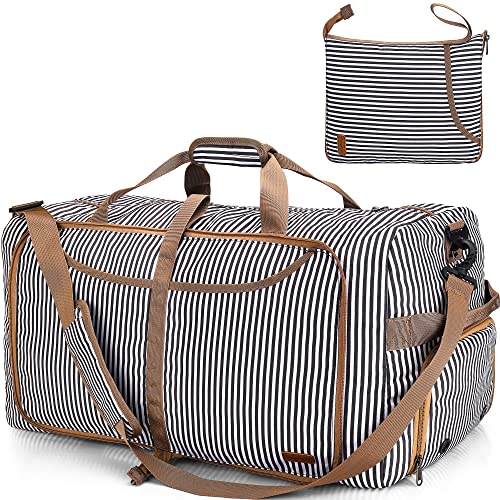100L Duffle Bag for Travel, Large Foldable Waterproof Travel Duffel Bags Weekender Overnight Bag for Men and Women with Shoe Compartment (Stripe) | Collapsible, Water Resistant, Tear-Resistant, with Shoe Compartment, for Gym Sport Overnight Weekender, for