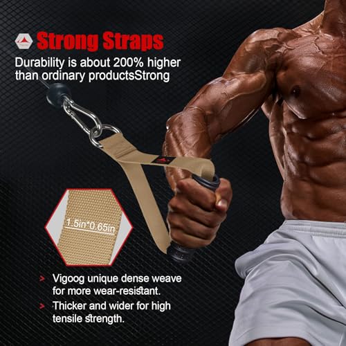 Heavy Duty Gym Exercise Handles Attachment for Cable Machine,Resistance Band,Pulley System Home Fitness Workout Equipment, with Elastic Rubber Grip and 2 Large Carabiners - color: Noble Khaki