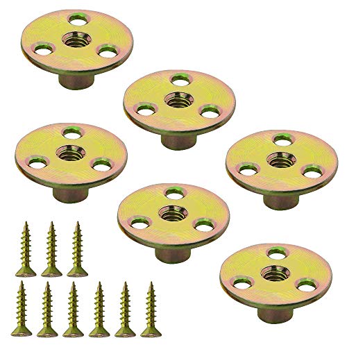 WMYCONGCONG 64PCS 3/8” Brad Hole Tee T-nut with Round Base Iron Plate Nut Screw Set Furniture Hardware Flange Insert Female Thread T-Nut with Mounting Screws Set (3/8" - 64Pcs) - size: 3/8" - 64Pcs