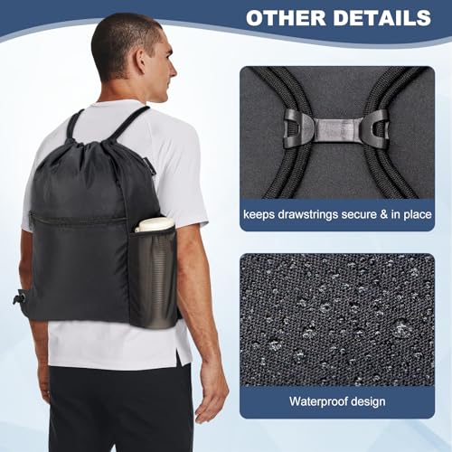 HOLYLUCK Men & Women Outdoor Sport Gym Sack Waterproof Drawstring Backpack Bag (Standard with drawstring, Black) - color: Black, style: Standard With Drawstring