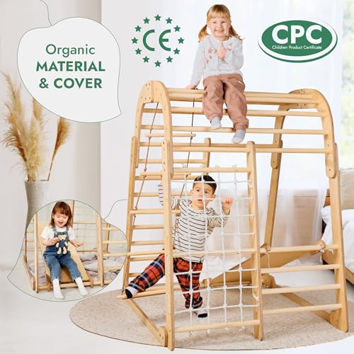 Goodevas Wooden Kids Climbing Frame Indoor – Montessori Playground with Slide, Climbing Wall & Rope Ladder – Enhanced Montessori Gym for Children Ages 3 to 8 - size: Playground