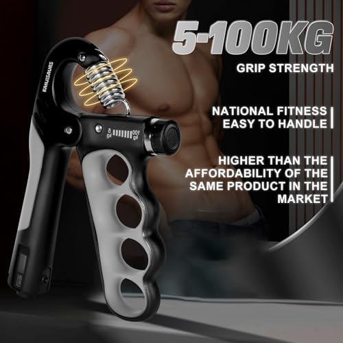 Grip Strength Trainer, Adjustable Resistance Forearm Strengthener with 11-220Lbs (5-100KG), Digital Counter, Ergonomic Hand Gripper Strengthener for Musicians, Athletes & Injury Recovery - color: Deep Gray