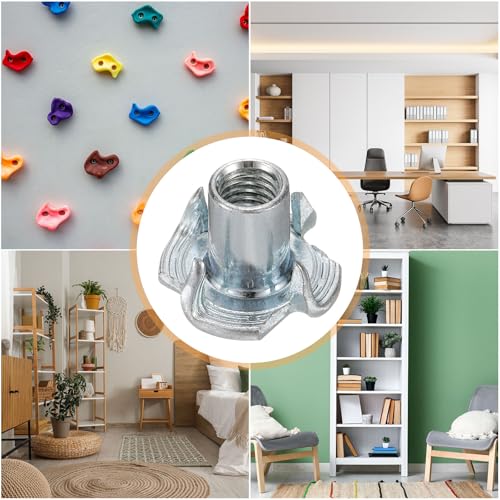 HARFINGTON M5x10mm T-Nuts 4 Pronged Tee Nut 0.57" x 0.39" Fully Thread Carbon Steel Inserts for Wood, Rock Climbing Holds, Cabinetry, Furniture 100pcs - size: M5x10mm, 14.5mm