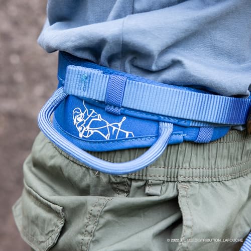 PETZL MACCHU Kids' Rock Climbing Harness | Adjustable Seat Harness for Children Less Than 40kg / 88 lbs - color: Blue