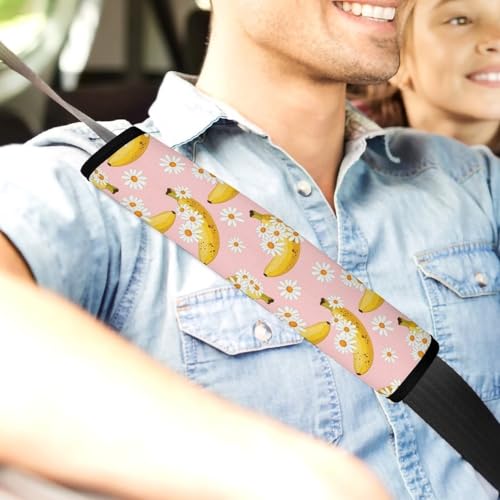 2 Pack Universal Soft and Comfortable Seat Belt Cover for Kids, Car Seats Pushchair Strollers High Chair Pushchair, Cute Banana White Daisy Flower Seat Belt Cushion - color: Pattern 304