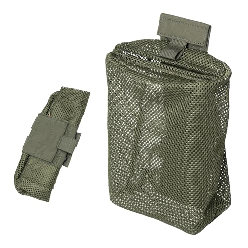 IDOGEAR Tactical Dump Pouch with Adjustable Metal Strip Closure Foldable Mesh Pouches MOLLE Utility Bag Mag Recovery Holster Tactical Belt Vest Backpack Accessories - color: Ranger Green