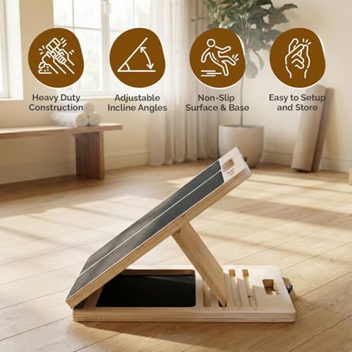 Portable Wooden Slant Board for Calf Stretching with Resistance Bands | 300 Lbs Weight Capacity Incline Board for Calf Stretcher, Calf Stretch Board for Knees Ankle Heel Feet Leg