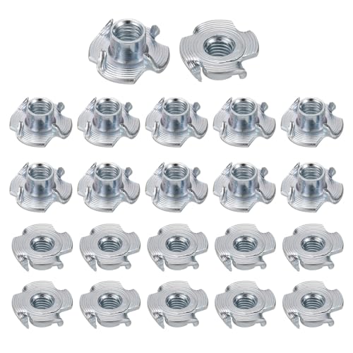 HARFINGTON M5x6mm T-Nuts 4 Pronged Tee Nut 0.57" x 0.24" Fully Thread Carbon Steel Inserts for Wood, Rock Climbing Holds, Cabinetry, Furniture 100pcs - size: M5x6mm, 14.5mm