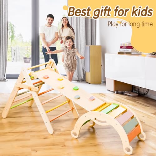 deli 7 in 1 Pikler Triangle Set, Large Size Toddler Climbing Triangle Set, Wooden Baby Jungle Gym Indoor, Foldable Montessori Climbing Set with Ramp, Arch & Climbing Triangle | Toddler Climbing Triangle Set, Wooden Baby Jungle Gym Indoor, Foldable Montess