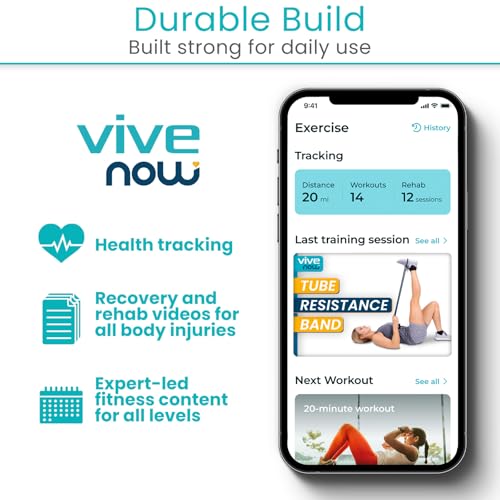 Vive Resistance Band Set (11 PCS) (With App) - Versatile Exercise Tubes with Wide Handles, Workout Poster, & Door Anchor - Adjustable 10-50 LB Tension for Full Body Home Fitness & Rehab -for Men/Women