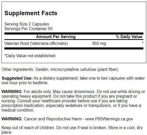 Swanson Valerian Root - Herbal Supplement - Relaxation and Sleep - 100 Capsules, 950mg per Serving