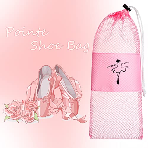 Shappy 4 Pcs Pointe Shoes Bag Mesh Dance Shoe Storage Ballet Accessories for Women Girls, Drawstring Pouch - color: pink